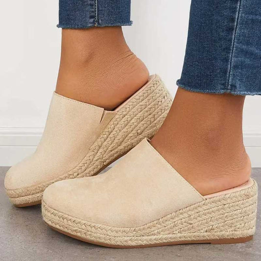 Nc Shoes Chic Espadrille-Style Platform Wedge Mules