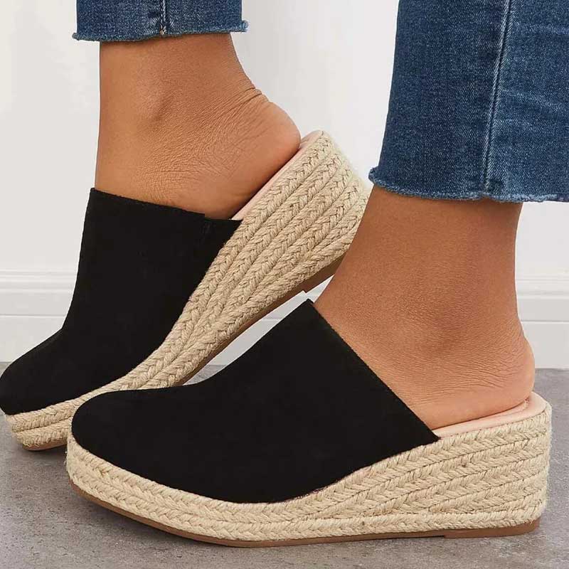 Nc Shoes Chic Espadrille-Style Platform Wedge Mules