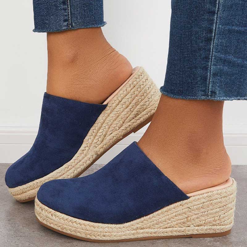 Nc Shoes Chic Espadrille-Style Platform Wedge Mules