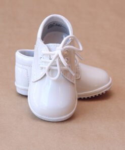 Angel Baby Boys Classic Patent White Lace Ups