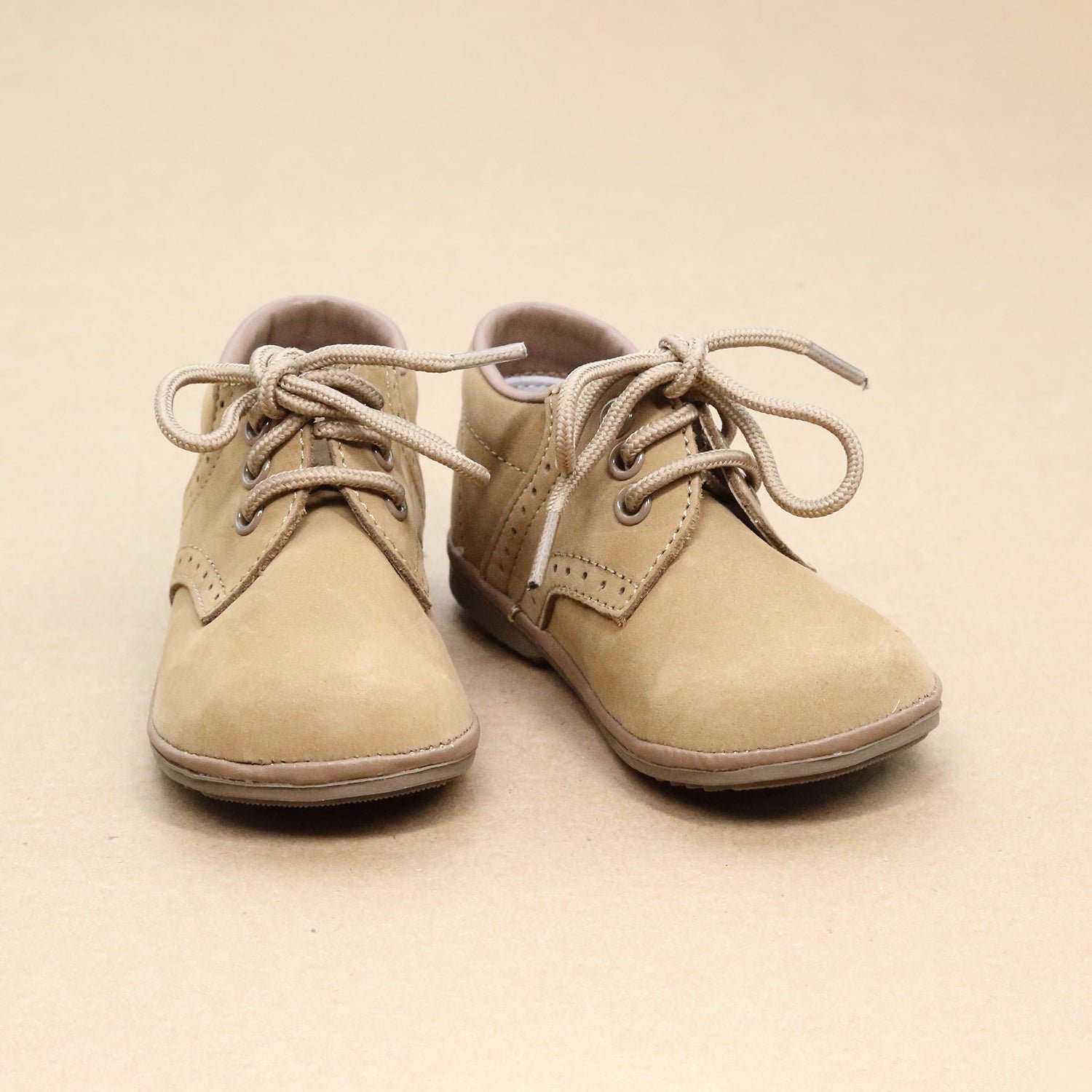 Angel Baby Boys Nubuck Khaki Leather Lace Ups