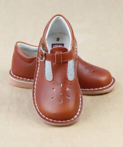 L'Amour Girls Waxed Leather T-Strap Mary Janes