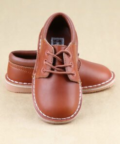 Tuck Boys Cognac Leather Mid-Top Lace Up Shoes