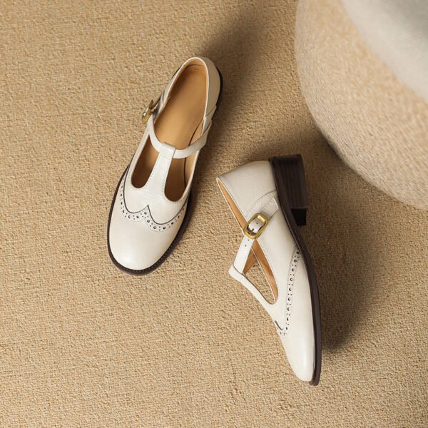 Women's Leather T-Strap Mary Jane Pumps
